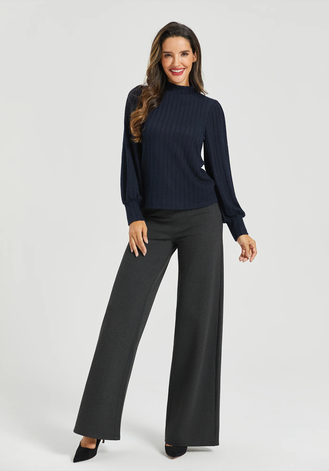 MiniCable Puff Sleeve Mockneck (Black) - Final Sale - Image 3
