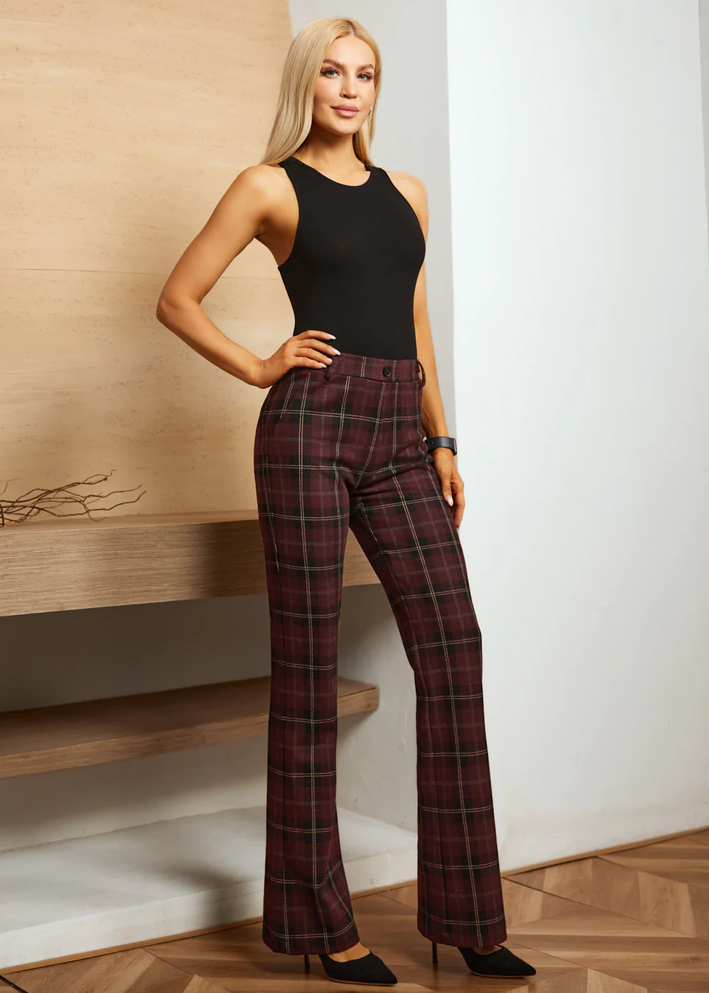 Two-Pocket Dress Pant | Bootcut (Burgundy Plaid) - Final Sale - Image 15
