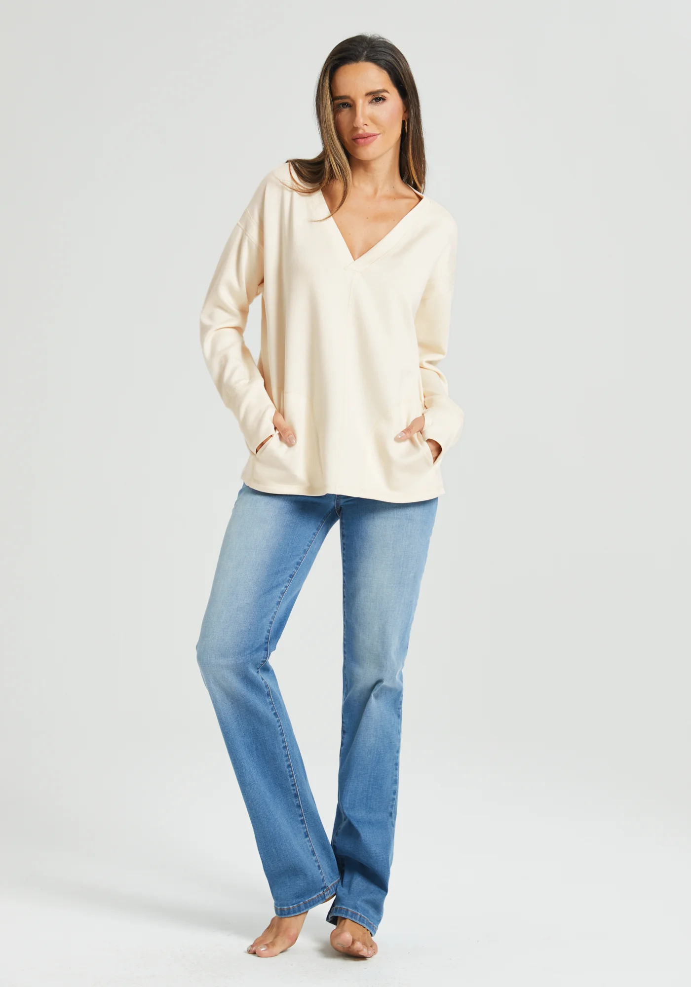 AirFlex V-Neck Pocket Detail Top (Ivory) - Image 5